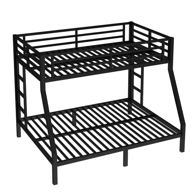 Metal Twin XL over Queen Bunk Bed, Heavy Duty Adult & Teen Bunk Bed Frame, Noise-Free, Dual Ladders, No Box Spring, Black