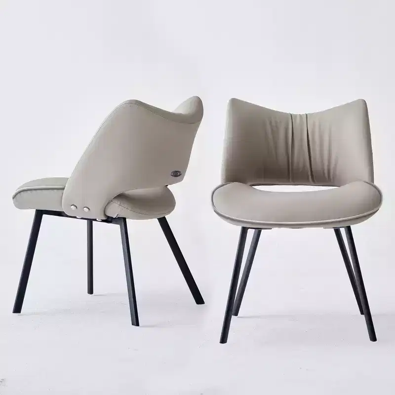 Chic Modern Upholstered Dining Chair with Curved Back and Black Metal Legs - Light Grey