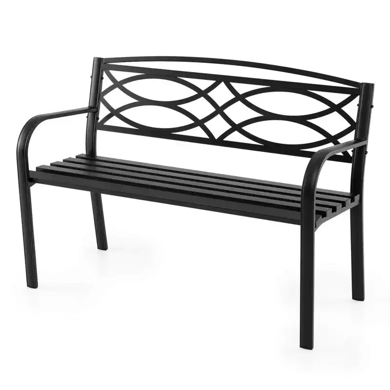 Costway Outdoor Bench 45.5 Patio Garden Bench with Backrest Curved Armrests for Backyard