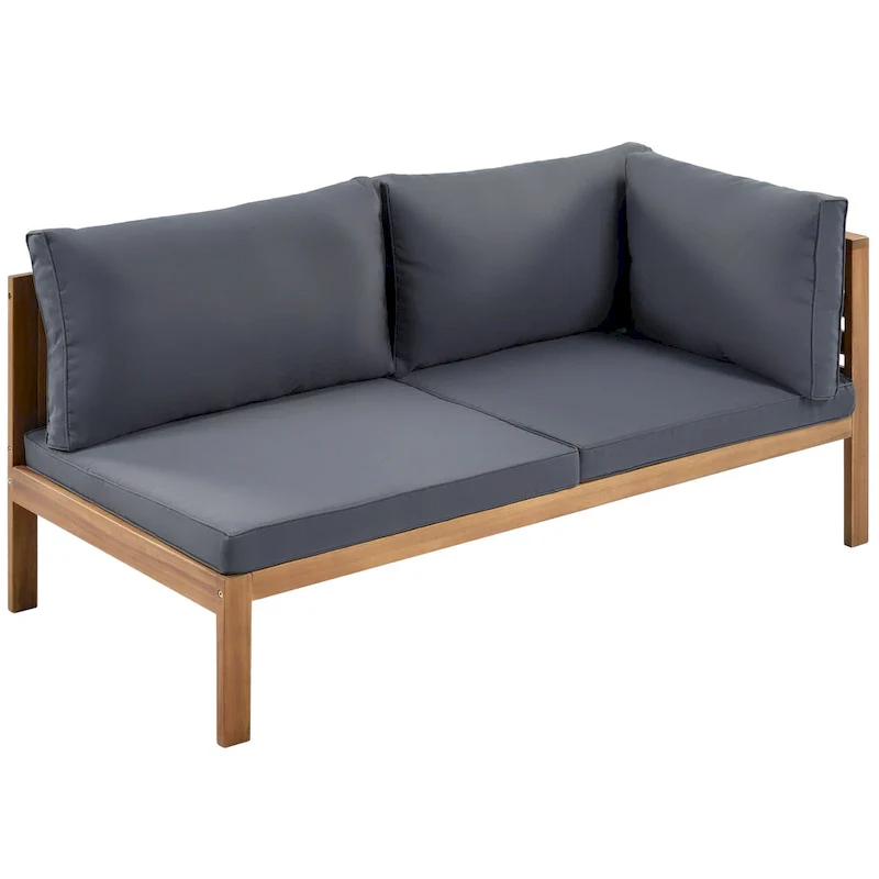 4-Piece Acacia Wood L-Shaped Sectional Sofa Set with Table