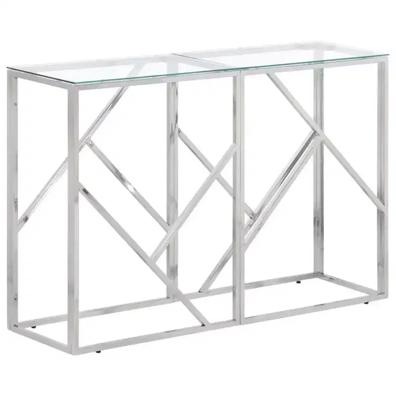 Modern Console Table - Stainless Steel Frame with Tempered Glass or Wood Top, Hallway & Living Room