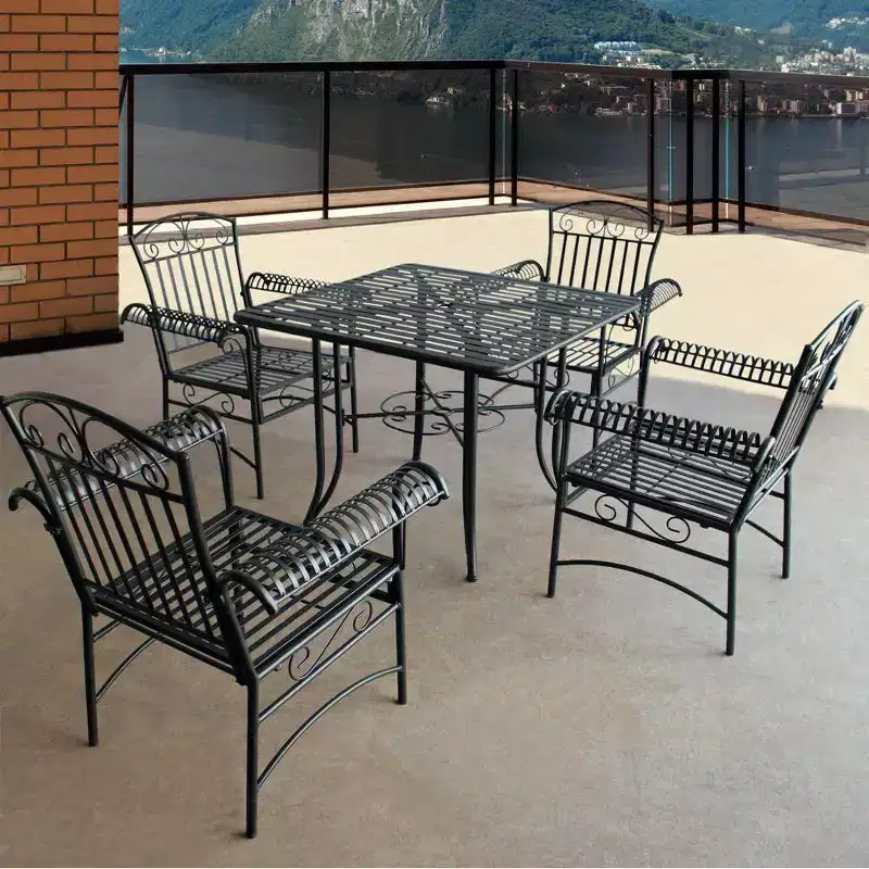 Courtyard Casual Black Steel French Quarter Outdoor 5 pc Dining Group