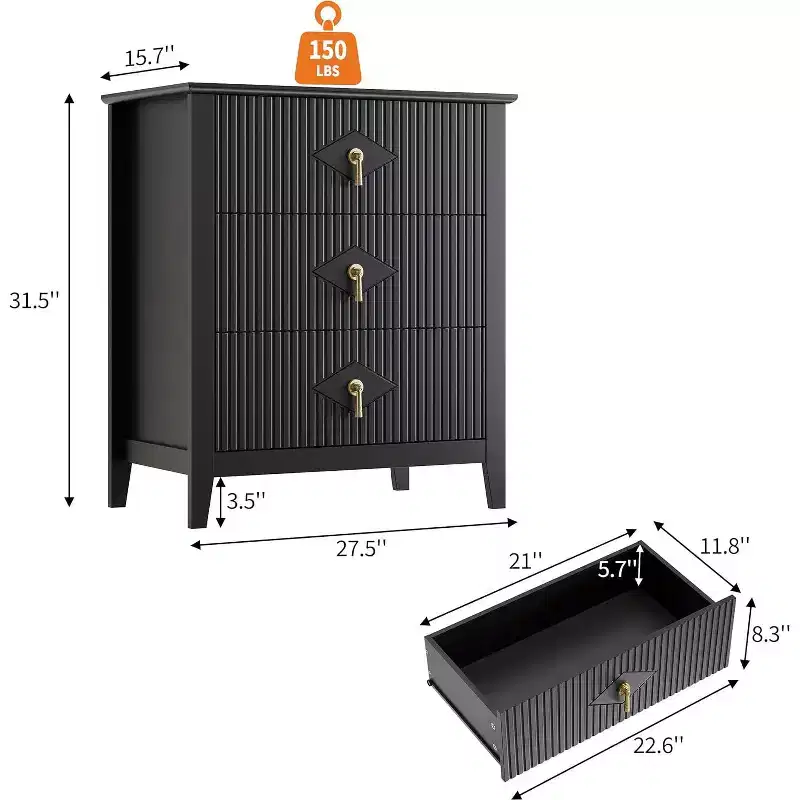 Modern Fluted Dresser, 3/5/6/7 Drawer Wood Dresser for Bedroom, Modern Chest of Drawers, Storage Organizer Cabinet for Living Room, Entryway