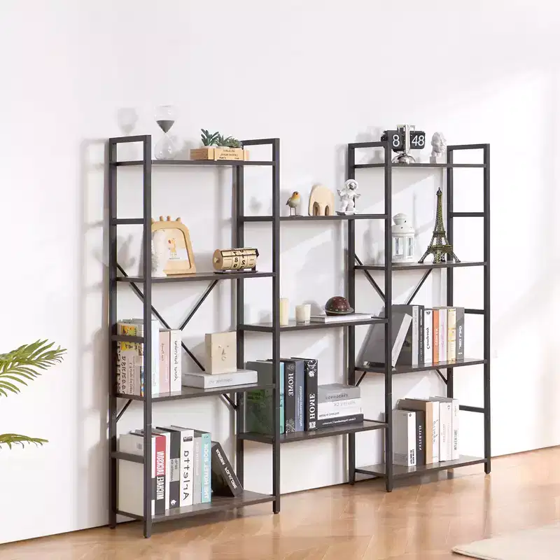 11-Tier Metal Bookshelf, Industrial Open Shelving Unit, Freestanding Storage Bookcase