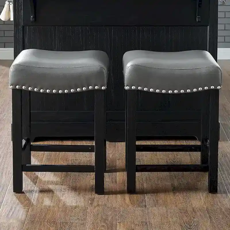 Counter Stool with Faux Leather Seat - Set of 2