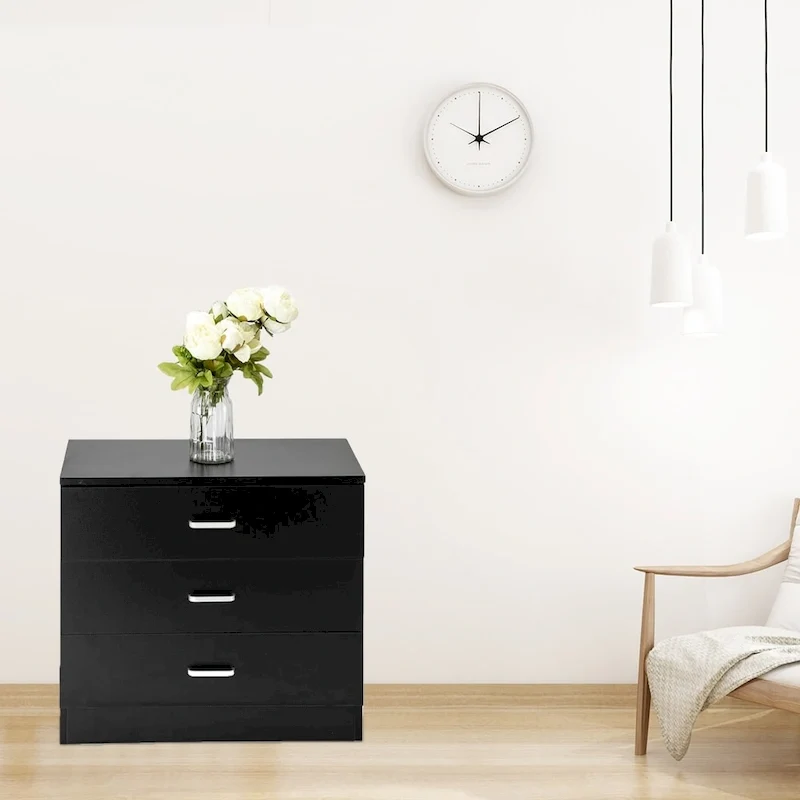3-Drawer Wood Dresser Chest – White / Black, P2 Wood, Simple Style, Single