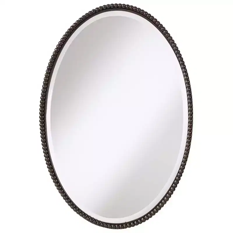Uttermost Oval Vanity Decorative Wall Mirror Vintage Brown Beveled Oil Rubbed Bronze Beaded Frame 22 Wide for Bathroom Bedroom