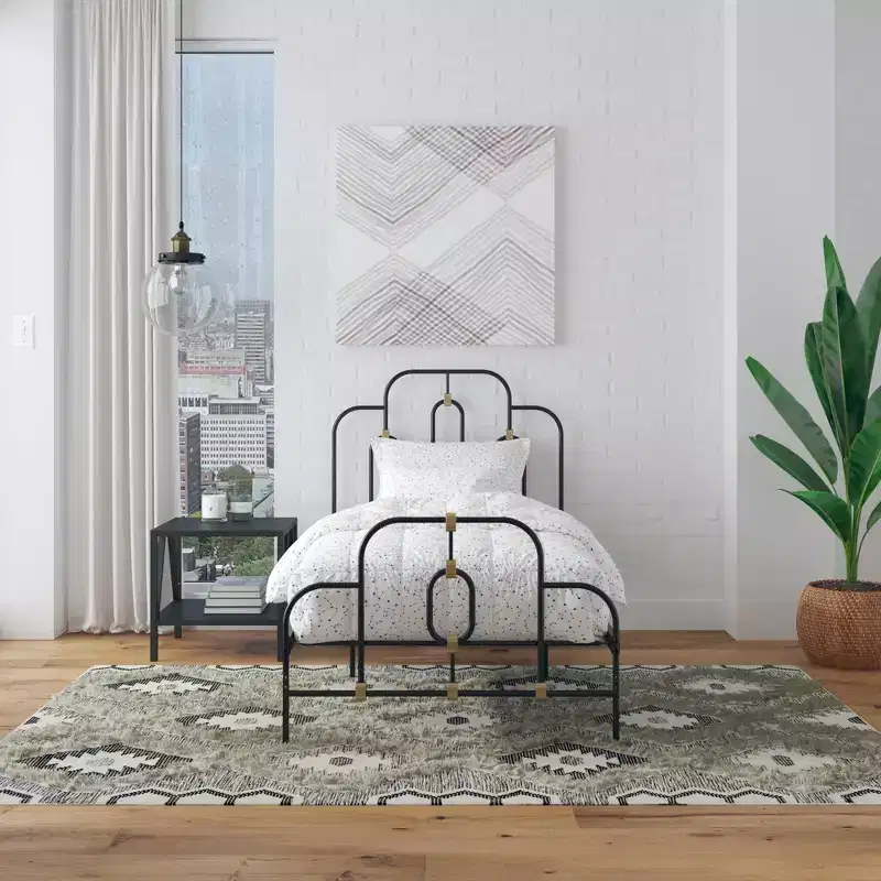 Vintage Metal Bed with Headboard and Footboard
