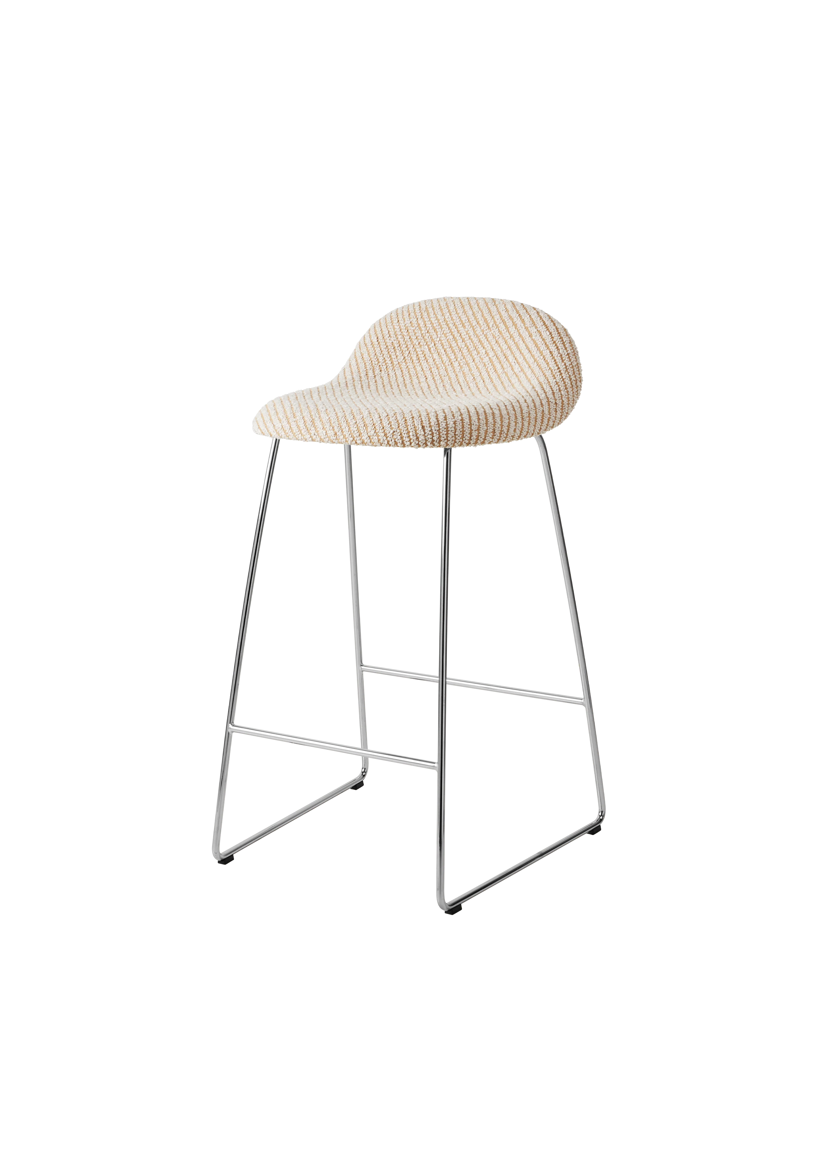 Scandinavian Cream Woven Fabric Fully Upholstered 3D Counter Stool with Chrome Sled Base for Kitchen