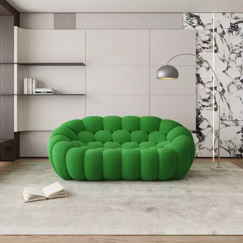 Honeycomb Bubble Loveseat Sofa with 3D Mesh Fabric, 75-Inch Modern Floor Couch, Green