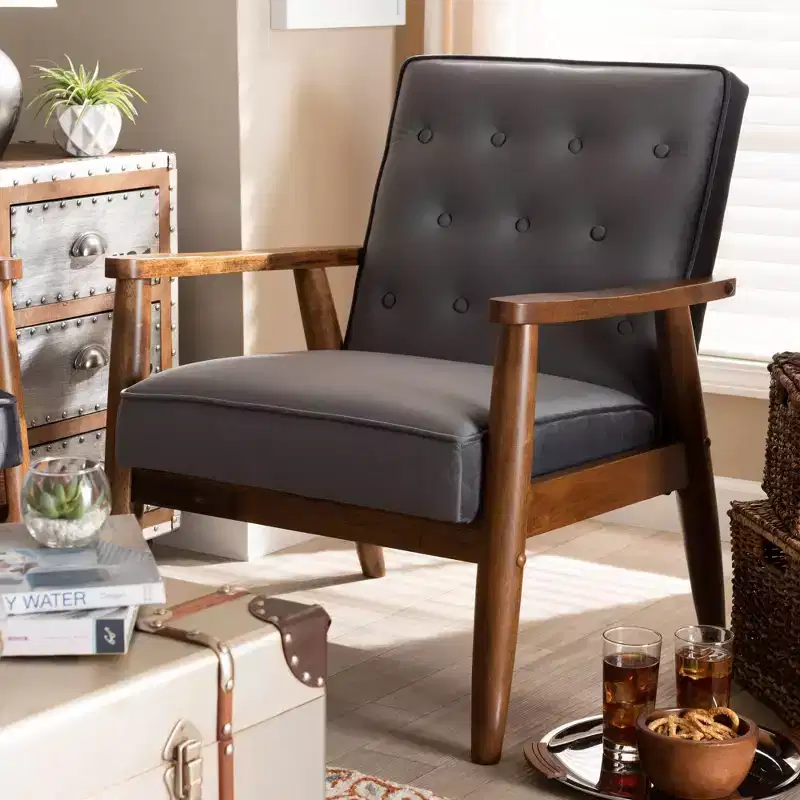 Velvet Upholstered Lounge Chair – Sorrento Style, Mid-Century Modern