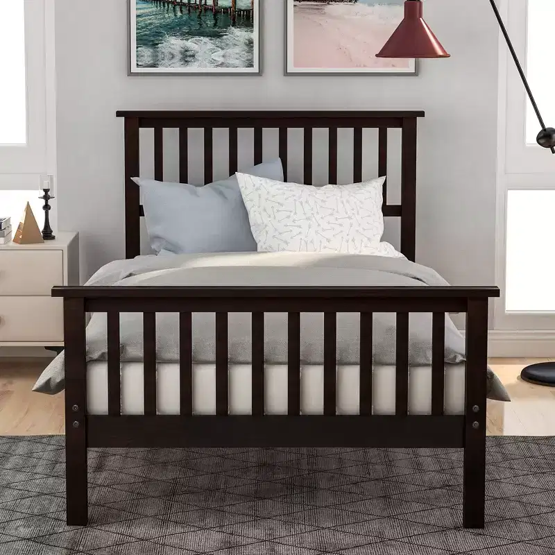 Twin Wood Platform Bed with Headboard and Footboard
