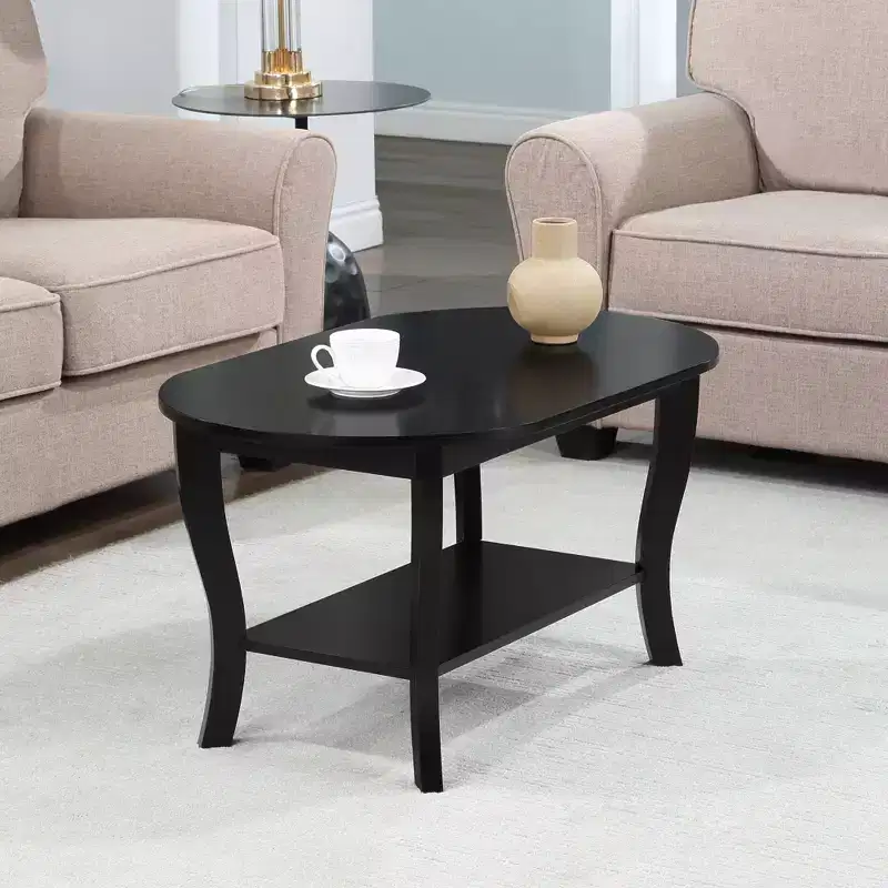 American Heritage Oval Coffee Table with Shelf - Black