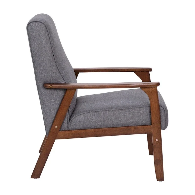 Mid-Century Modern Armchair with Wooden Frame and Faux Leather Cushions