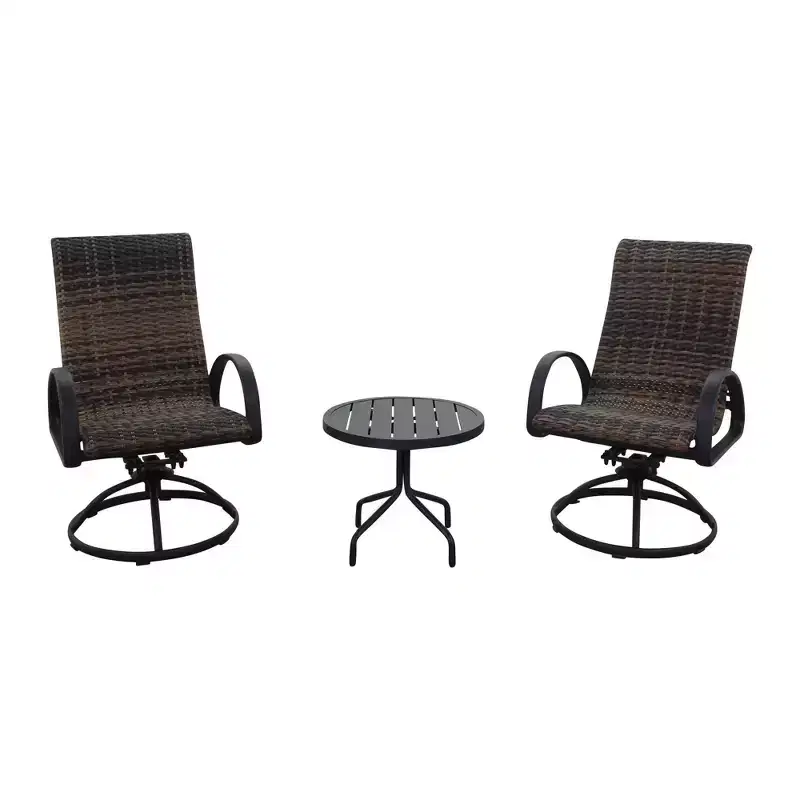 Courtyard Casual Santa Fe 3 pc Wicker Swivel Rocker Set Includes one 20 End Table and two Wicker Swivel Rockers