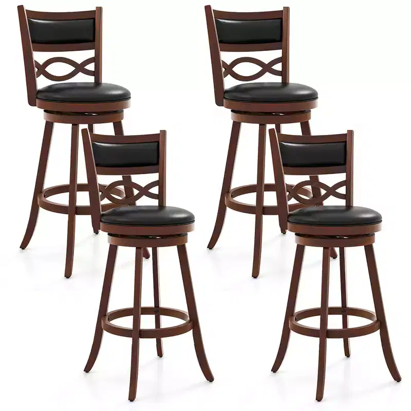 Costway 29 Bar Height Stools Set of 4 w/Rubber Wood Frame Faux Leather Upholstered Seat