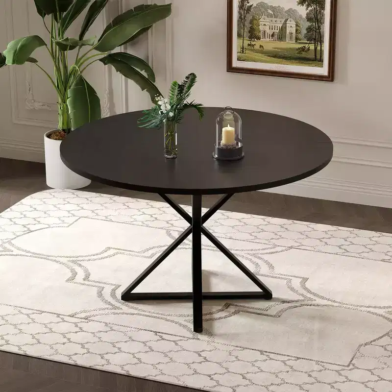 Round Dining Table for 4, 47 Dining Table, Circle Table, Dining Room Table with Heavy Duty Metal Base, Round Kitchen Table for Kitchen Dinning Room