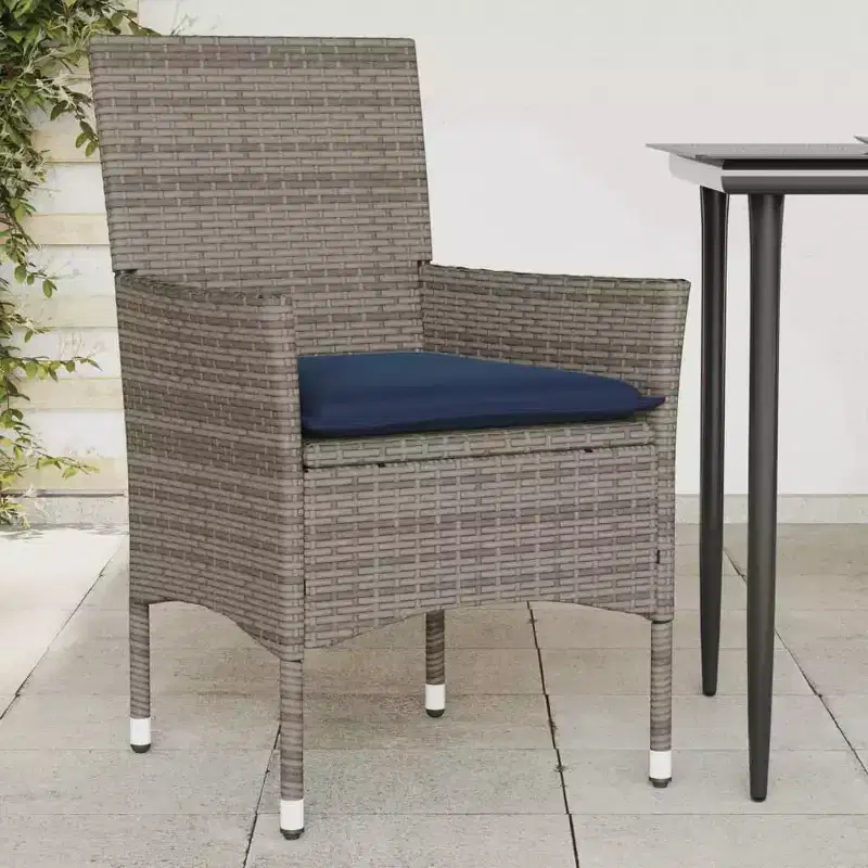 vidaXL Patio Chairs with Cushions 2 pcs Poly Rattan