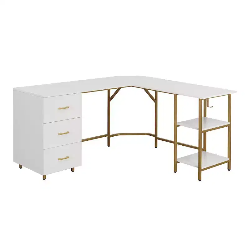 L-Shape Home Office Two-Tone Desk with Storage