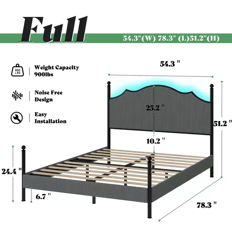 AMERLIFE Bed Frame with 51.2 Tall Upholstered Headboard and Four Poster Design