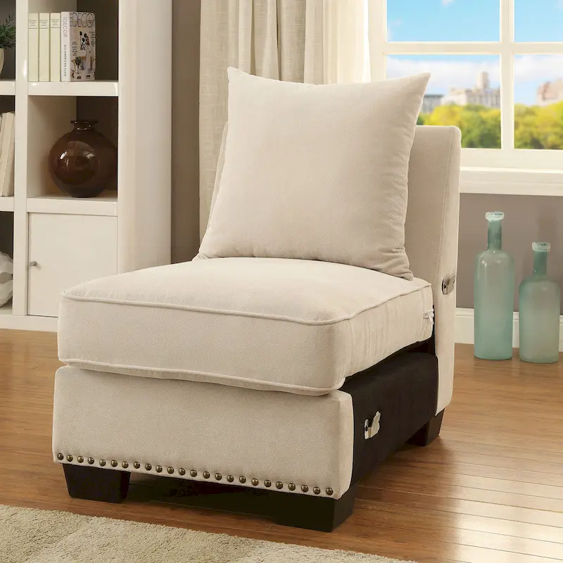Contemporary Beige Fabric Upholstered Sectional
