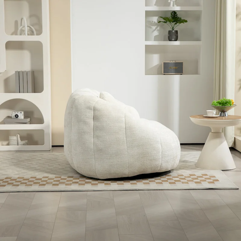 White 63.78 Chenille Lounge Chair with Foam Filling and Pillows
