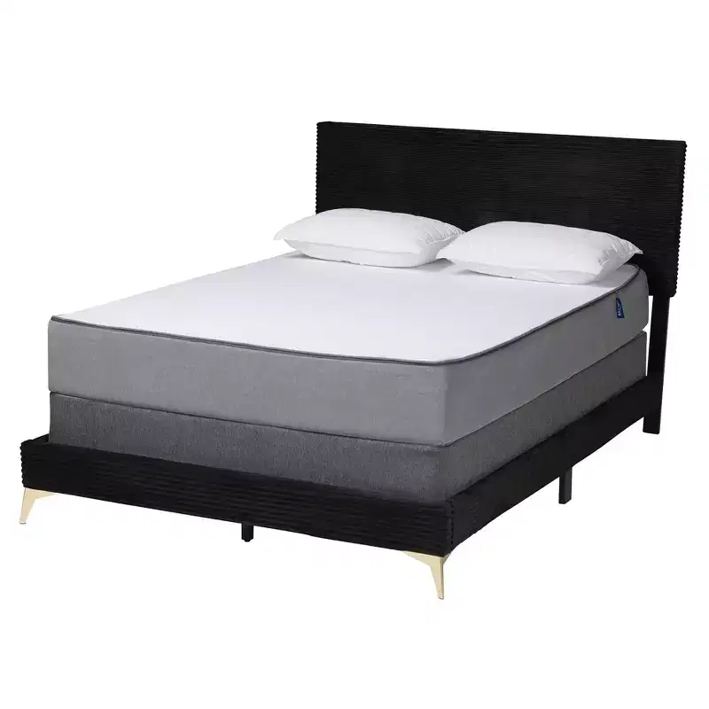 Abberton Modern Velvet and Metal Panel Bed