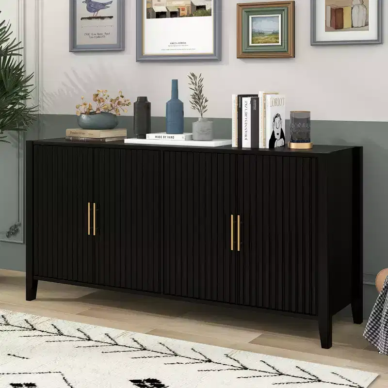 Characteristic Wooden Sideboard Storage Cabinet with Metal Handles for Hallway, Entrance, Living Room, Bedroom