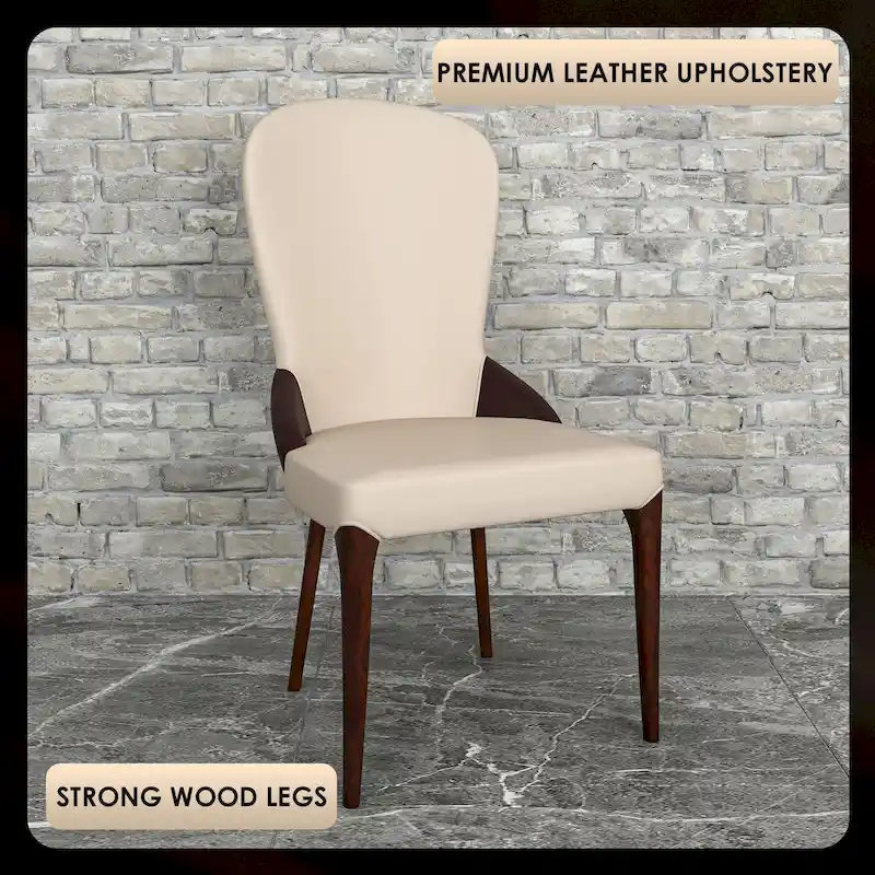 Leather Upholstered Solid Wood Dining Chair with Two-Tone Design