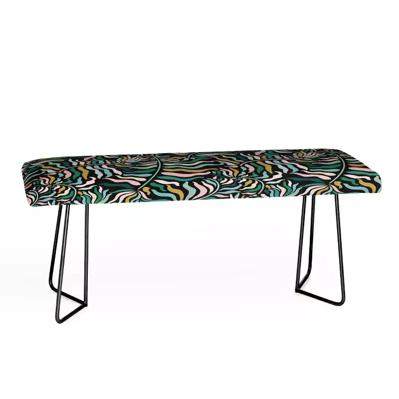 Springtime Floral On Dark Bench Black: Vegan Faux-Leather, Steel Legs