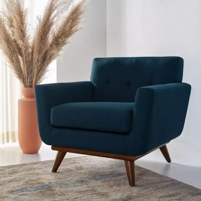 Linen Tufted Armchair, Polyester Upholstery, Wood Frame, 275 lb Cap, Slate Grey