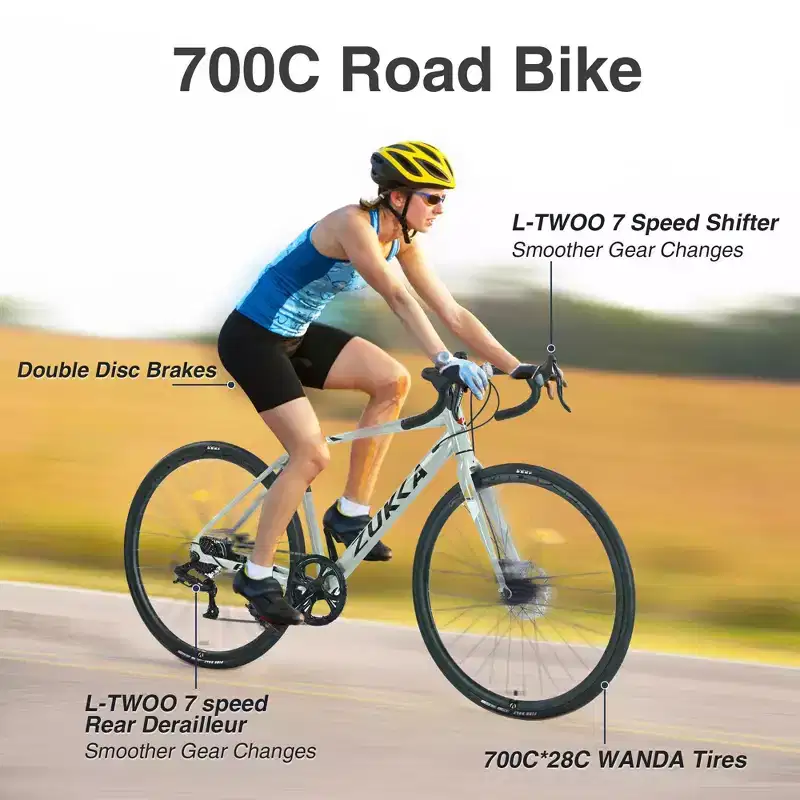 NAYSAYE Bicycle 700C Road Bike Lightweight Alloy Frame with Smooth Gear Shift for City Riding , Green, 68.5*18.8*38.9
