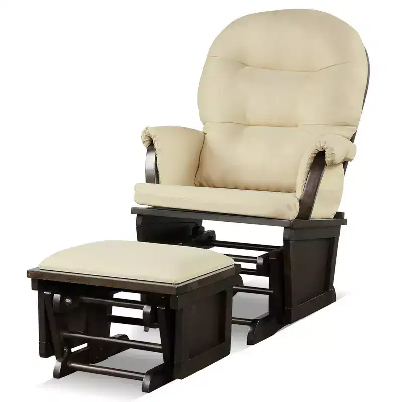 Costway Wood Glider & Ottoman Cushion Set Baby Nursery Rocking Chair