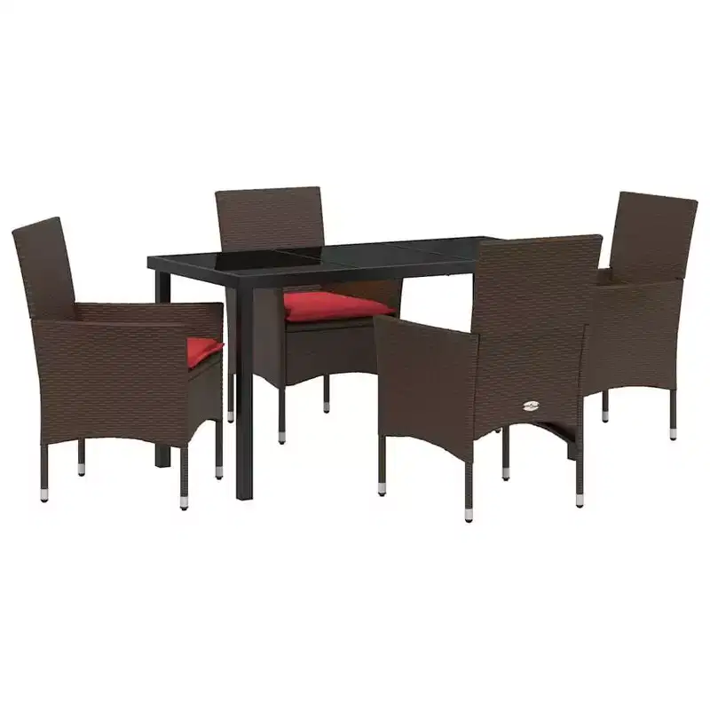 vidaXL Table and Chair Set with Cushion 5 pcs Brown PE Rattan