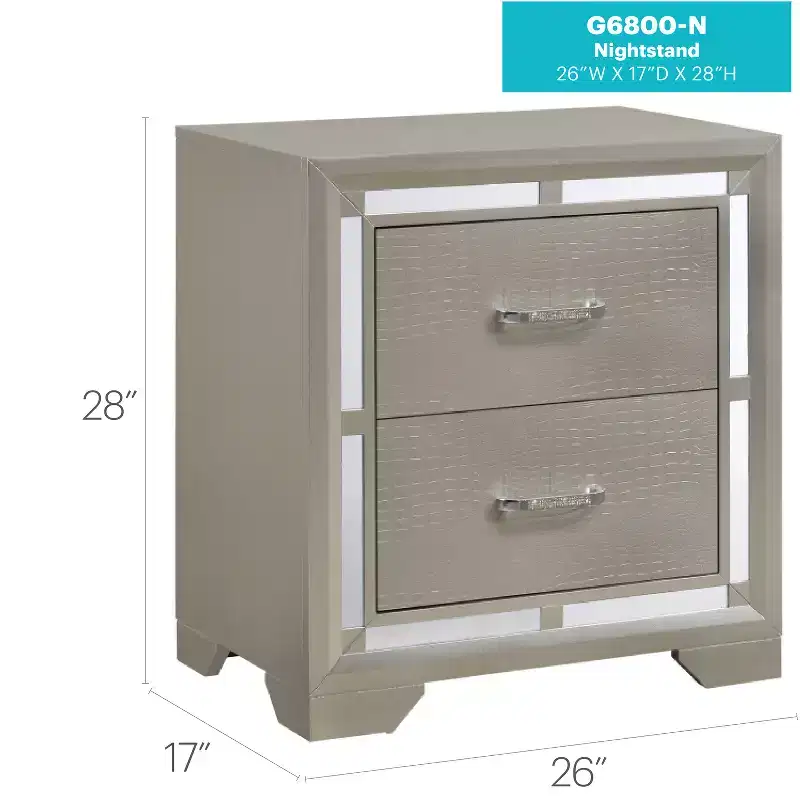 HomeStock 28 in.H x 25 in W Square Silver Finish 2 Drawers Metal Nighstand For Living Room and Bedroom