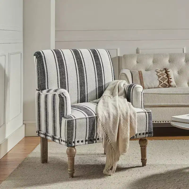 Venere Bedroom Wooden Upholstered Armchair with Nailhead Trim and Unique Stripe Design| ART OF LIVING DESIGNS