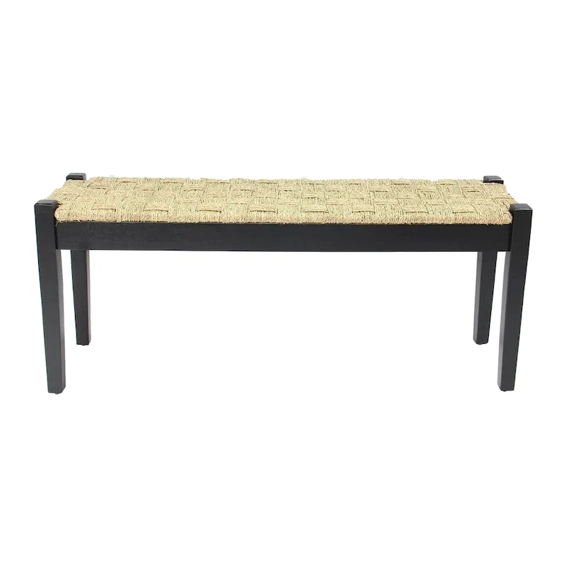 Solid Wood Natural Seagrass Indoor Bench | Handcrafted | Entryway & Bedroom