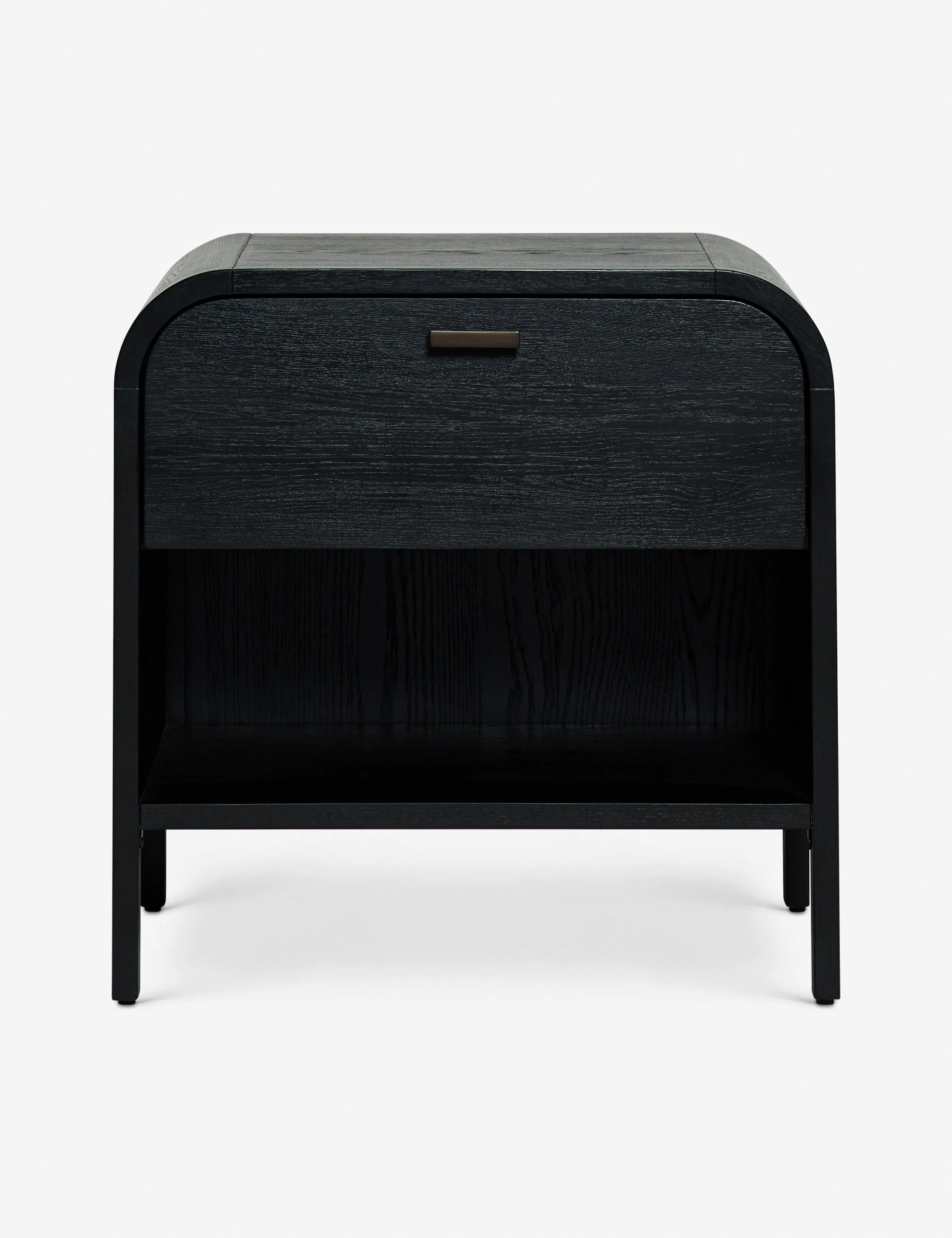 Nightstand The finish of this nightstand warmly compliments the arched corners of its undersd design. It is fitted with a sk iron pull, a roomy