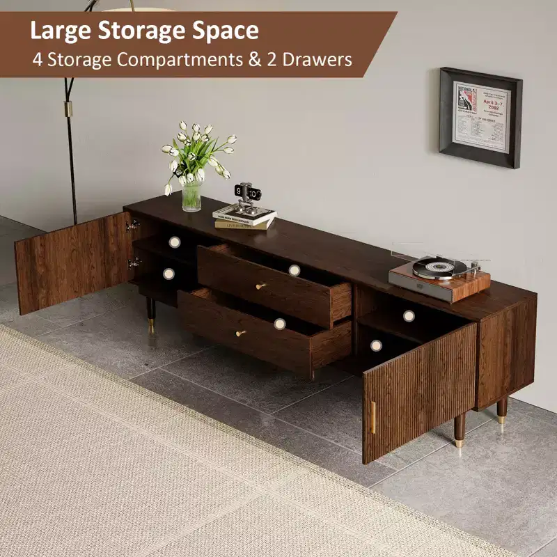 78.7Mid-century Modern Tv Cabinet Entertainment Center With Storage Drawers, Living Room Bedroom Media Cabinet Walnut