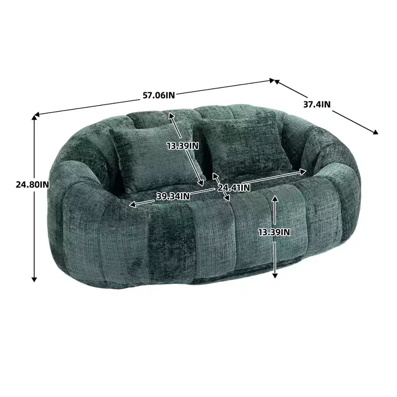 GDFStudio Anna Chenille Tufted 57.06 W Bean Bag Sofa with 2 Pillows