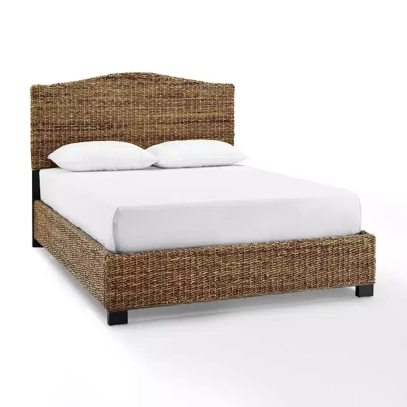Queen Serena Bed Banana Leaf - Crosley: Coastal Style Plywood & Wood Frame, Curved Headboard Design