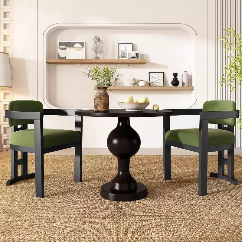 3-Piece Round Dining Set Birch Wood Chairs & Aluminum Pedestal Table Seats 2