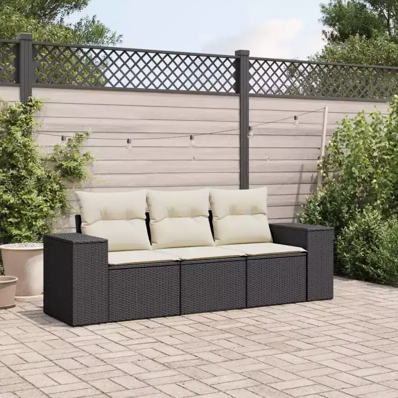 vidaXL Garden Sofa Set Black PE rattan Moderate Adjustable Feet