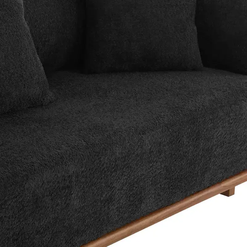 Christopher Knight Home Tadg 82 Rubberwood Boucle Upholstered 3 Seater Curved Sofa with 3 Pillows and Round Arm