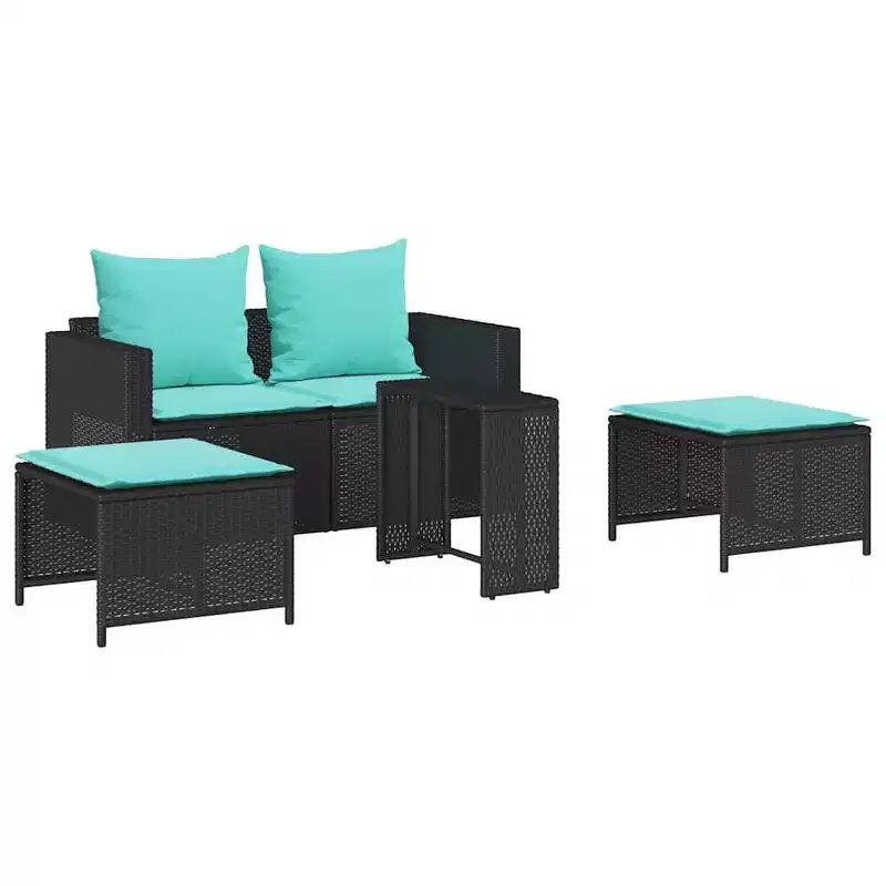 vidaXL 5 Piece Patio Sofa Set with Cushions Stackable Gray Poly Rattan