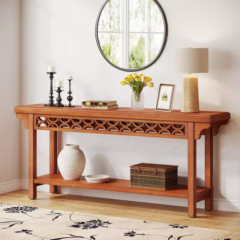 Lantine 70.8 Solid Wood Long Console Table, Farmhouse Couch Table with Storage, Narrow Sofa Table for Living Room Entryway Hallway