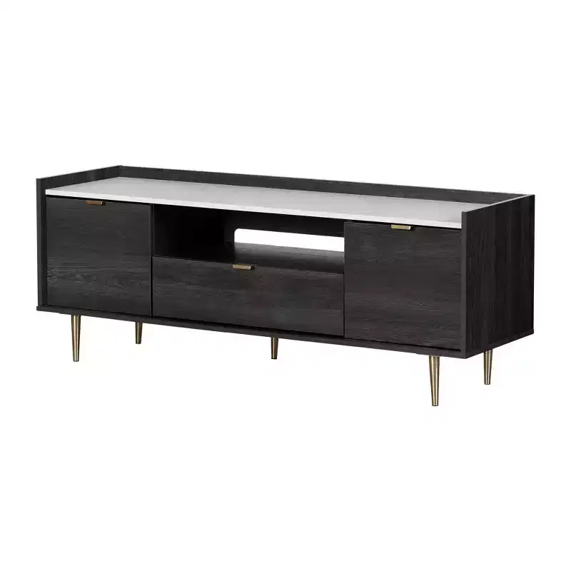 South Shore Hype TV Stand for TVs up to 75 Gray Oak/Faux Carrara Marble: Laminated Particle Board, Storage Shelves