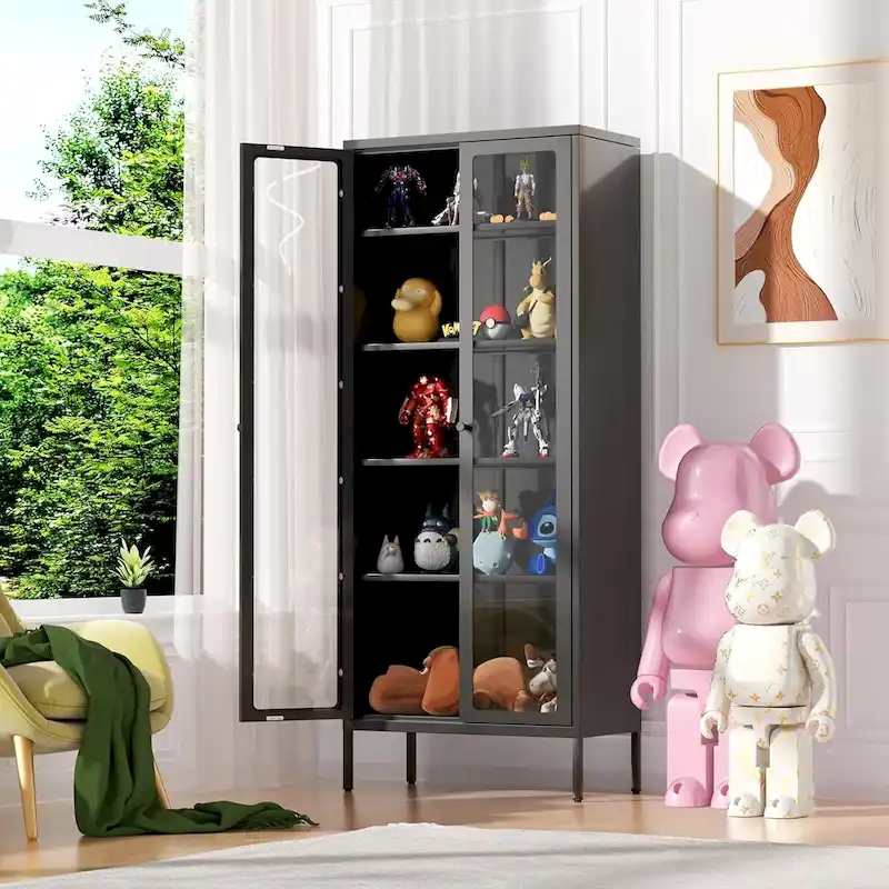 67 Tall Glass Curio Display Cabinet with Glass Doors and 4 Adjustable Shelves