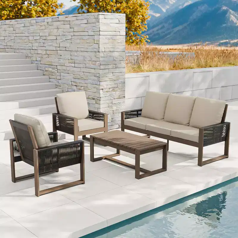 EAGLE PEAK 4 Pieces Natural Cedar Wood Patio Furniture, Outdoor Conversation Set with Coffee Table