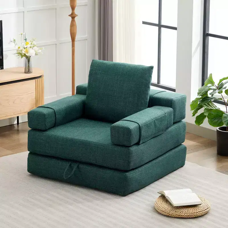 Fold-Down Convertible Sleeper Sofa Chair with Removable Armrests & Washable Cover